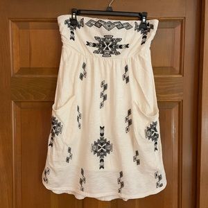 Express cream Aztec print beaded strapless dress